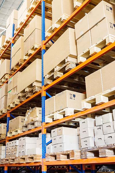boxes stacked up in a warehouse